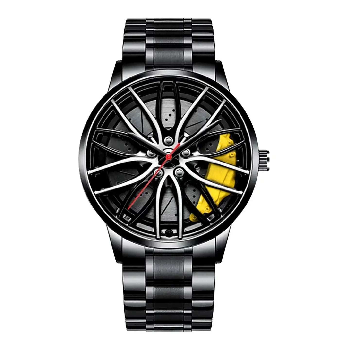 Sleek and Stylish Men's Quartz Wristwatch with Racing Car Rim Design - Perfect for Business and Casual Wear