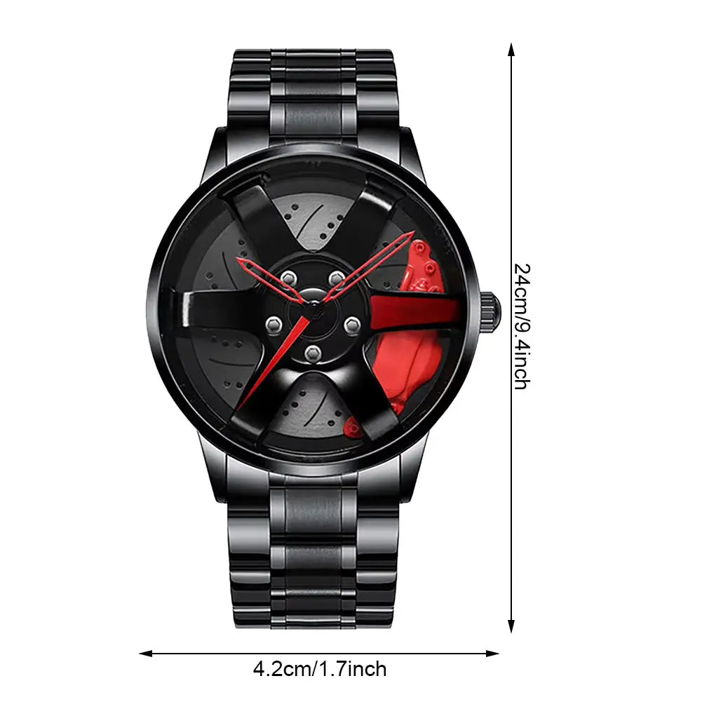 Sleek and Stylish Men's Quartz Wristwatch with Racing Car Rim Design - Perfect for Business and Casual Wear
