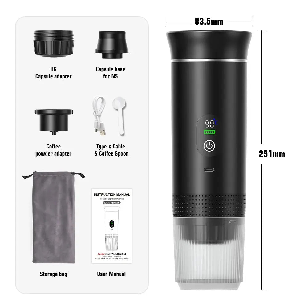 Experience Barista-Quality Coffee Anywhere: The Ultimate Wireless Portable Espresso Machine for Home, Car, and Camping – 3-in-1 Capsule and Ground Coffee Maker