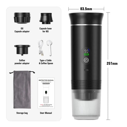 Experience Barista-Quality Coffee Anywhere: The Ultimate Wireless Portable Espresso Machine for Home, Car, and Camping – 3-in-1 Capsule and Ground Coffee Maker