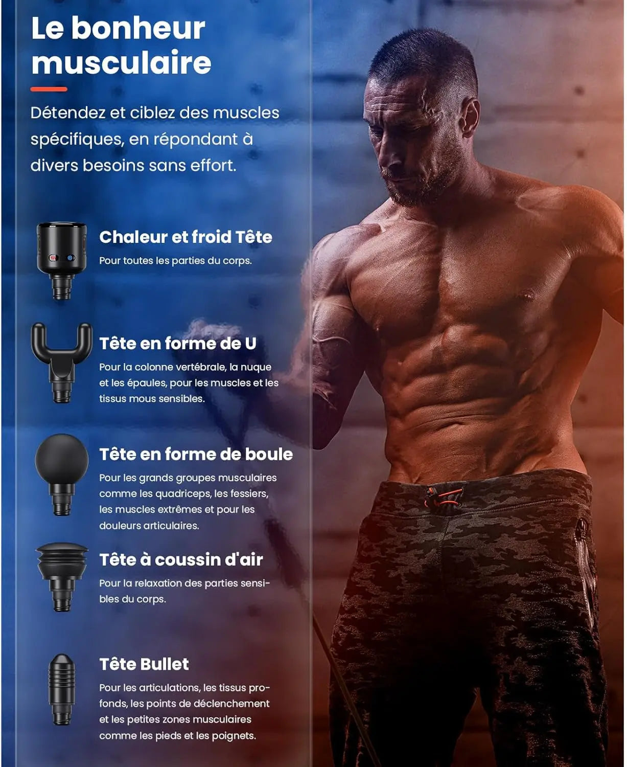 Pistolet de Massage C2 Pro avec Thérapie Par le Chaud et le Froid - Soulagement Musculaire Optimal pour le Gymnase, la Maison et la Récupération