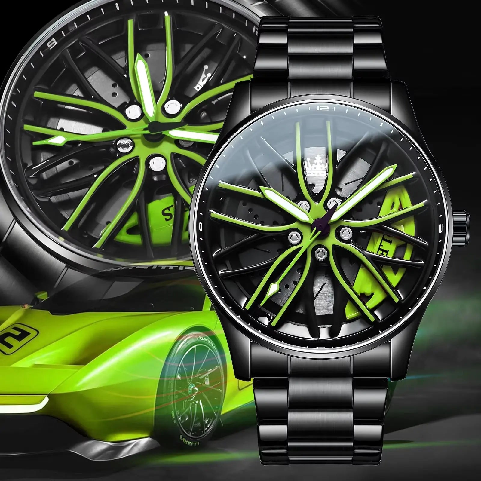Sleek and Stylish Men's Quartz Wristwatch with Racing Car Rim Design - Perfect for Business and Casual Wear