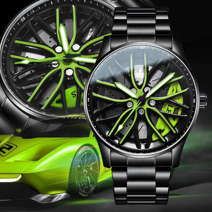 Sleek and Stylish Men's Quartz Wristwatch with Racing Car Rim Design - Perfect for Business and Casual Wear