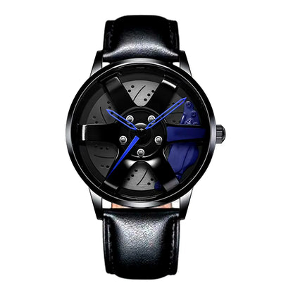 Sleek and Stylish Men's Quartz Wristwatch with Racing Car Rim Design - Perfect for Business and Casual Wear