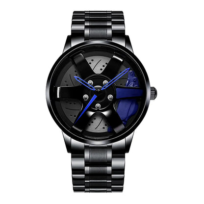 Sleek and Stylish Men's Quartz Wristwatch with Racing Car Rim Design - Perfect for Business and Casual Wear