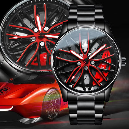 Sleek and Stylish Men's Quartz Wristwatch with Racing Car Rim Design - Perfect for Business and Casual Wear