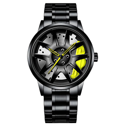 Sleek and Stylish Men's Quartz Wristwatch with Racing Car Rim Design - Perfect for Business and Casual Wear