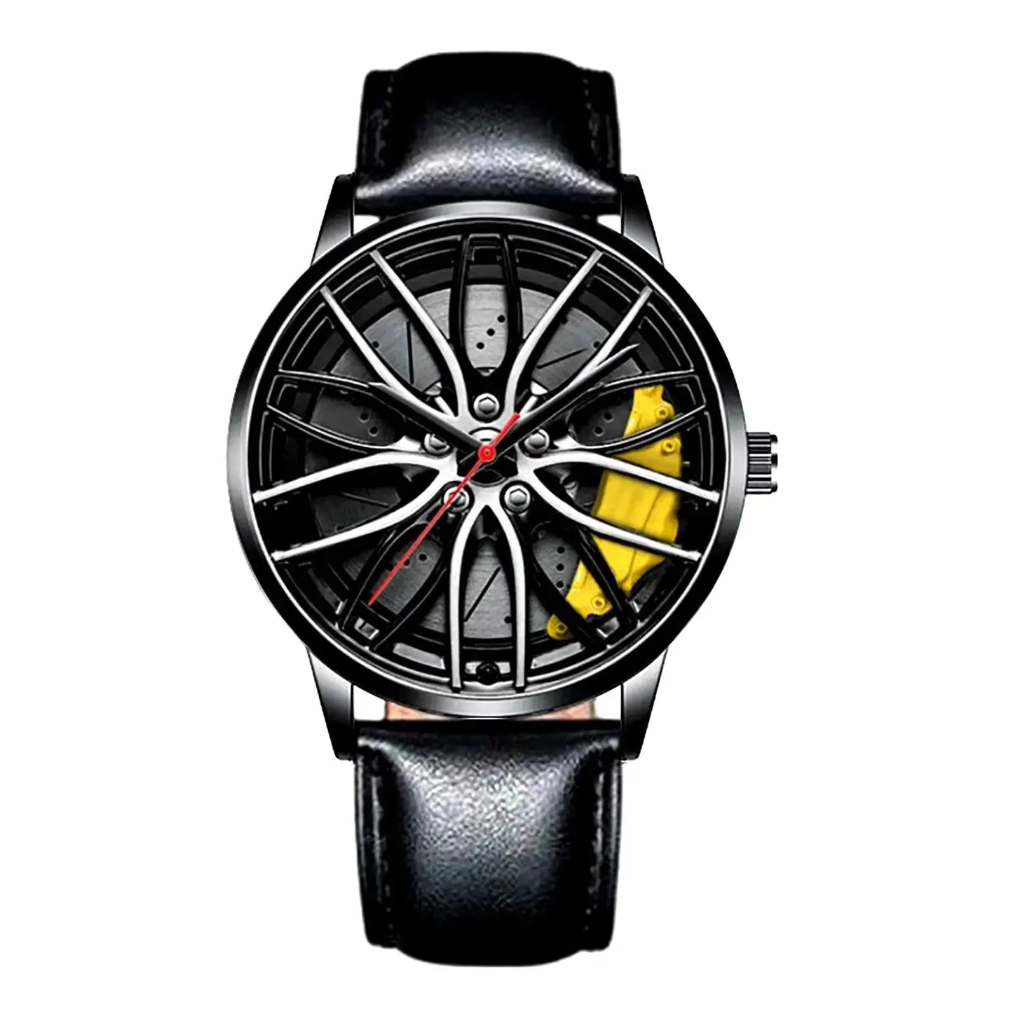 Sleek and Stylish Men's Quartz Wristwatch with Racing Car Rim Design - Perfect for Business and Casual Wear