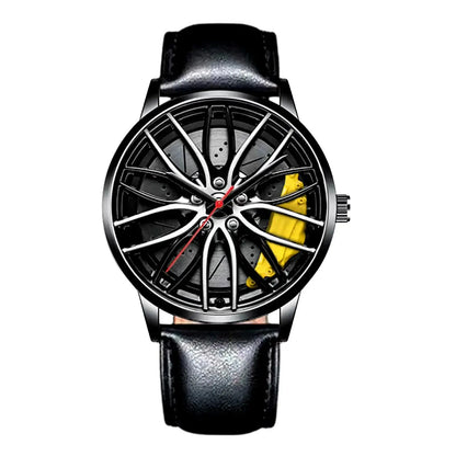 Sleek and Stylish Men's Quartz Wristwatch with Racing Car Rim Design - Perfect for Business and Casual Wear