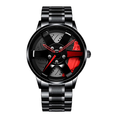 Sleek and Stylish Men's Quartz Wristwatch with Racing Car Rim Design - Perfect for Business and Casual Wear