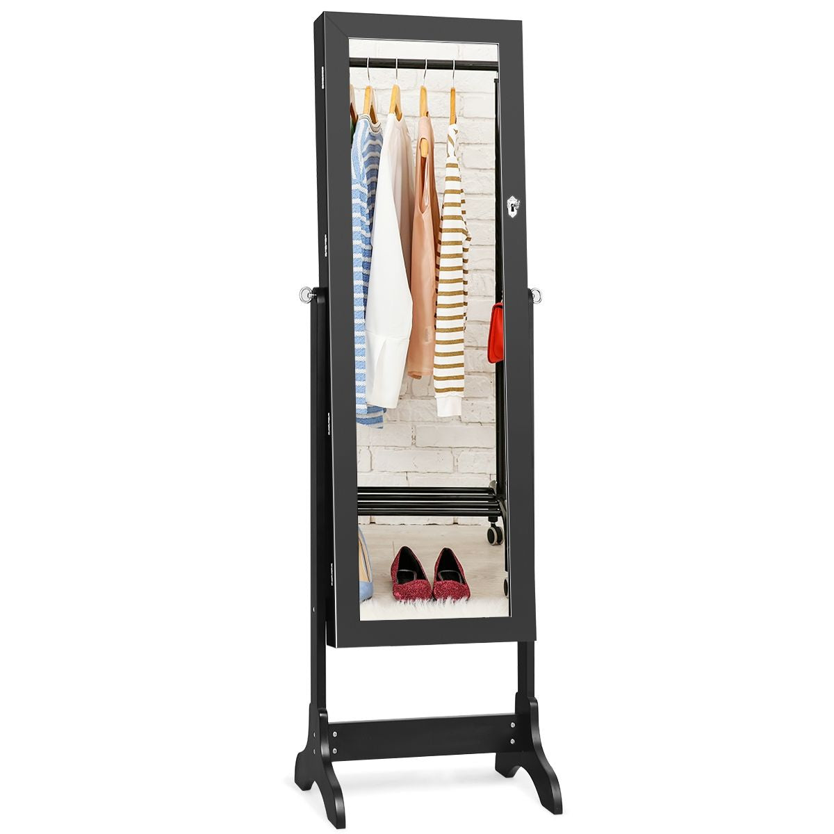 Armoire À Bijoux Sur Pied avec Miroir Pivotant - Rangement Élégant à 4 Niveaux en Noir/Blanc