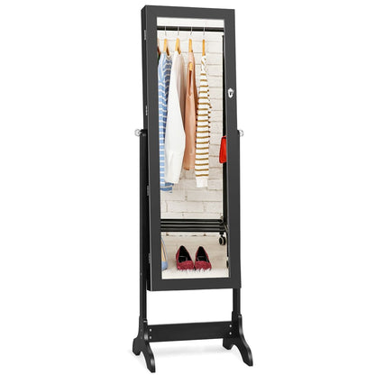 Armoire À Bijoux Sur Pied avec Miroir Pivotant - Rangement Élégant à 4 Niveaux en Noir/Blanc