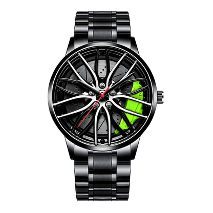 Sleek and Stylish Men's Quartz Wristwatch with Racing Car Rim Design - Perfect for Business and Casual Wear