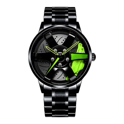 Sleek and Stylish Men's Quartz Wristwatch with Racing Car Rim Design - Perfect for Business and Casual Wear