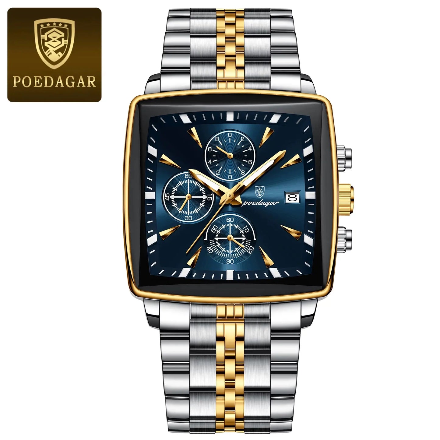 Montre de Luxe Carrée pour Homme : Chronographe Quartz en Acier Inoxydable – Étanche et Luminescente