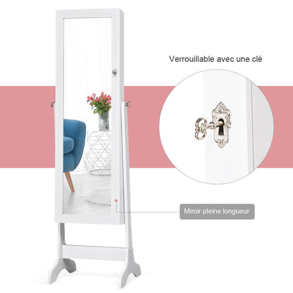 Armoire À Bijoux Sur Pied avec Miroir Pivotant - Rangement Élégant à 4 Niveaux en Noir/Blanc