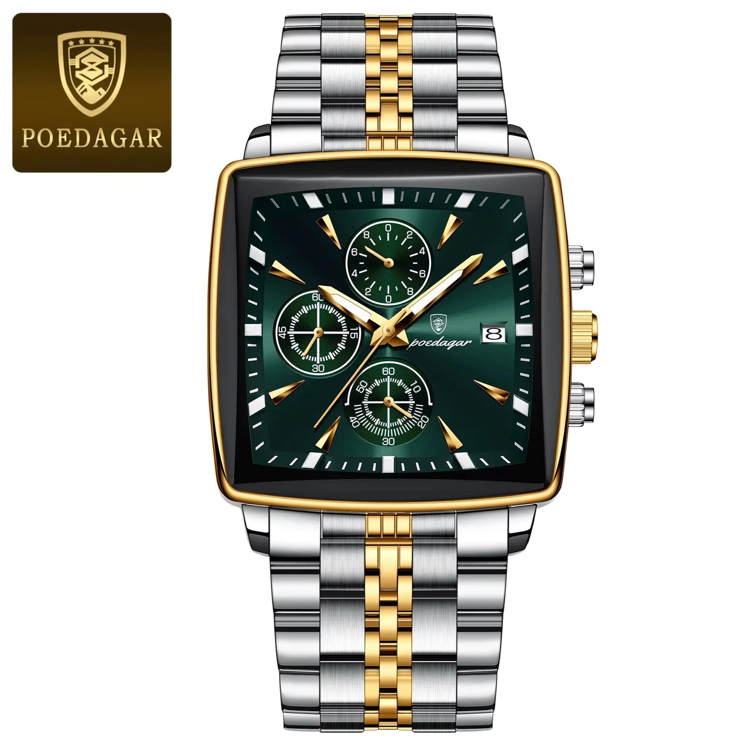 Montre de Luxe Carrée pour Homme : Chronographe Quartz en Acier Inoxydable – Étanche et Luminescente