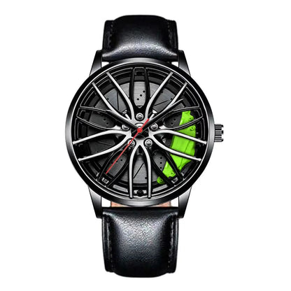 Sleek and Stylish Men's Quartz Wristwatch with Racing Car Rim Design - Perfect for Business and Casual Wear