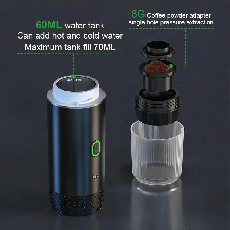 Experience Barista-Quality Coffee Anywhere: The Ultimate Wireless Portable Espresso Machine for Home, Car, and Camping – 3-in-1 Capsule and Ground Coffee Maker