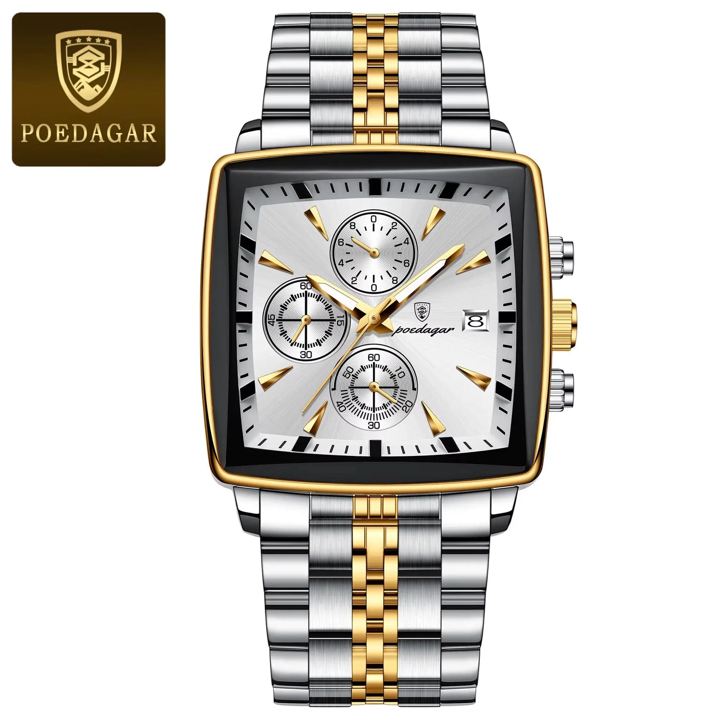 Montre de Luxe Carrée pour Homme : Chronographe Quartz en Acier Inoxydable – Étanche et Luminescente