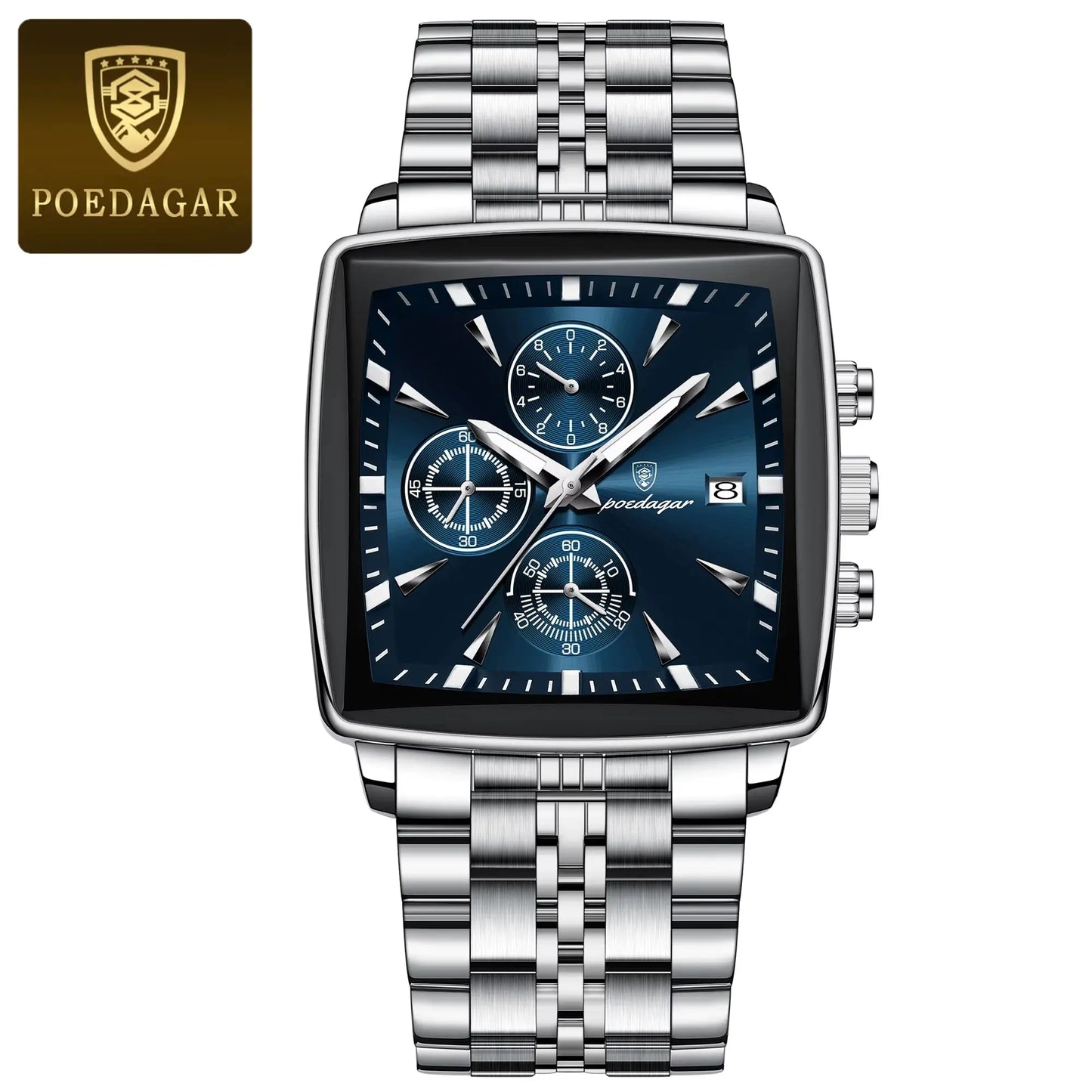 Montre de Luxe Carrée pour Homme : Chronographe Quartz en Acier Inoxydable – Étanche et Luminescente