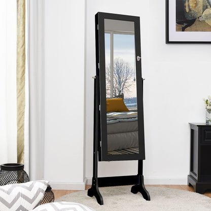 Armoire À Bijoux Sur Pied avec Miroir Pivotant - Rangement Élégant à 4 Niveaux en Noir/Blanc