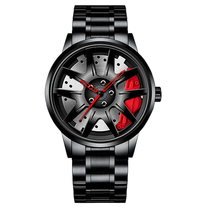 Sleek and Stylish Men's Quartz Wristwatch with Racing Car Rim Design - Perfect for Business and Casual Wear