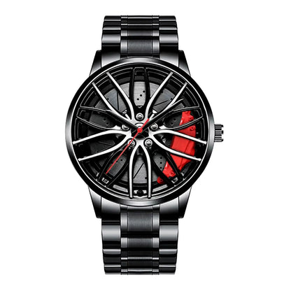 Sleek and Stylish Men's Quartz Wristwatch with Racing Car Rim Design - Perfect for Business and Casual Wear
