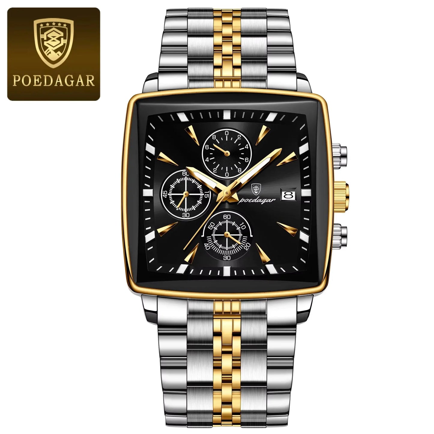 Montre de Luxe Carrée pour Homme : Chronographe Quartz en Acier Inoxydable – Étanche et Luminescente