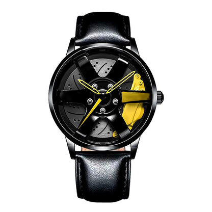 Sleek and Stylish Men's Quartz Wristwatch with Racing Car Rim Design - Perfect for Business and Casual Wear