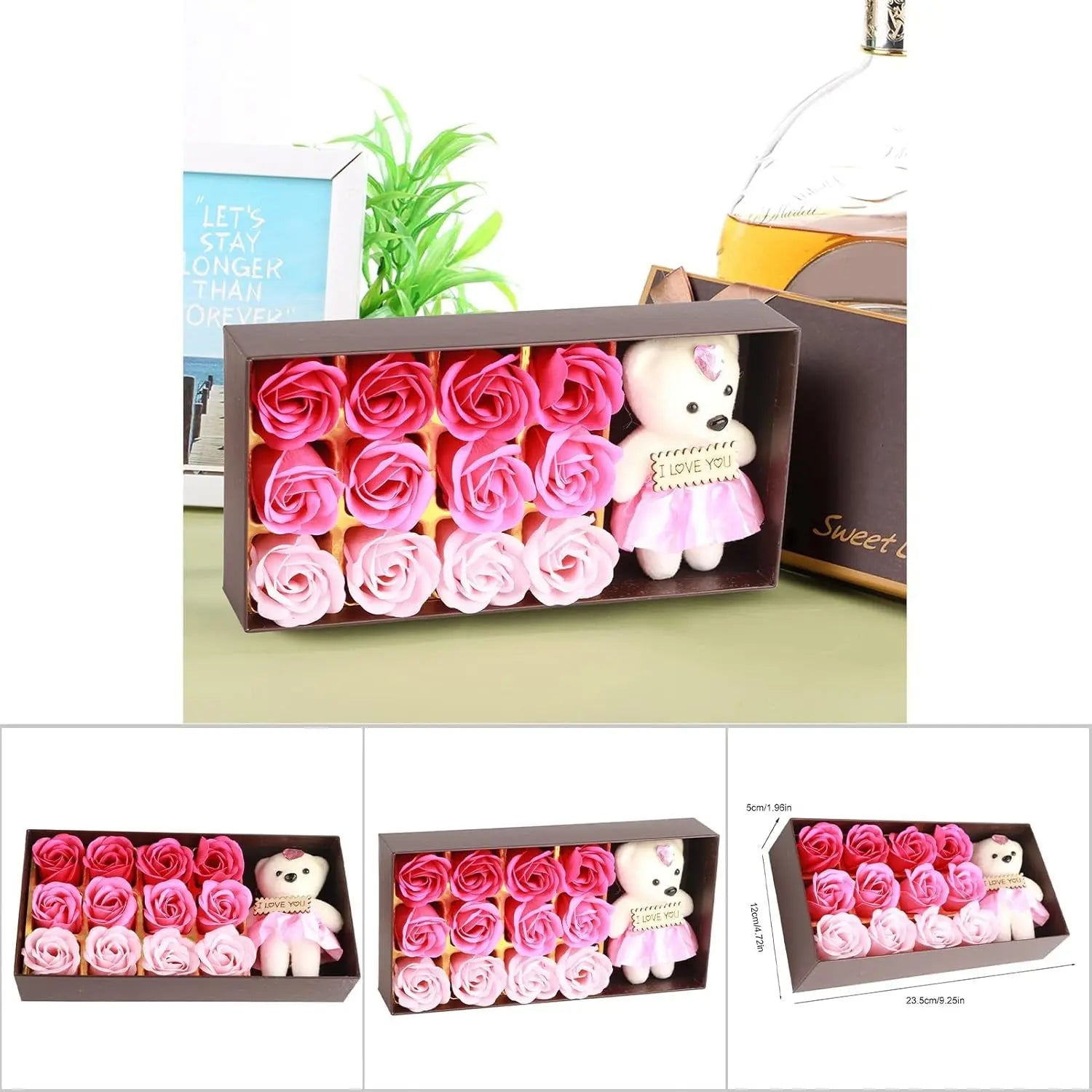 Coffret Cadeau Romantique QANYEGN : Savon De Bain Parfumé Floral avec Pétales de Roses et Ours en Peluche - Idéal pour la Saint-Valentin