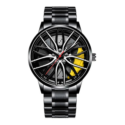 Sleek and Stylish Men's Quartz Wristwatch with Racing Car Rim Design - Perfect for Business and Casual Wear