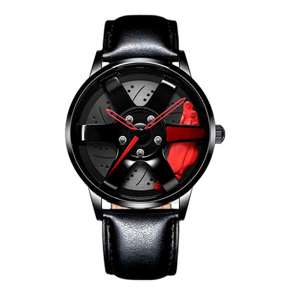 Sleek and Stylish Men's Quartz Wristwatch with Racing Car Rim Design - Perfect for Business and Casual Wear