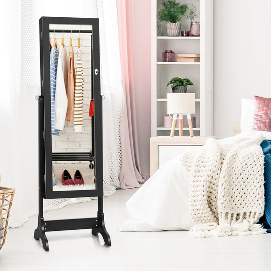Armoire À Bijoux Sur Pied avec Miroir Pivotant - Rangement Élégant à 4 Niveaux en Noir/Blanc