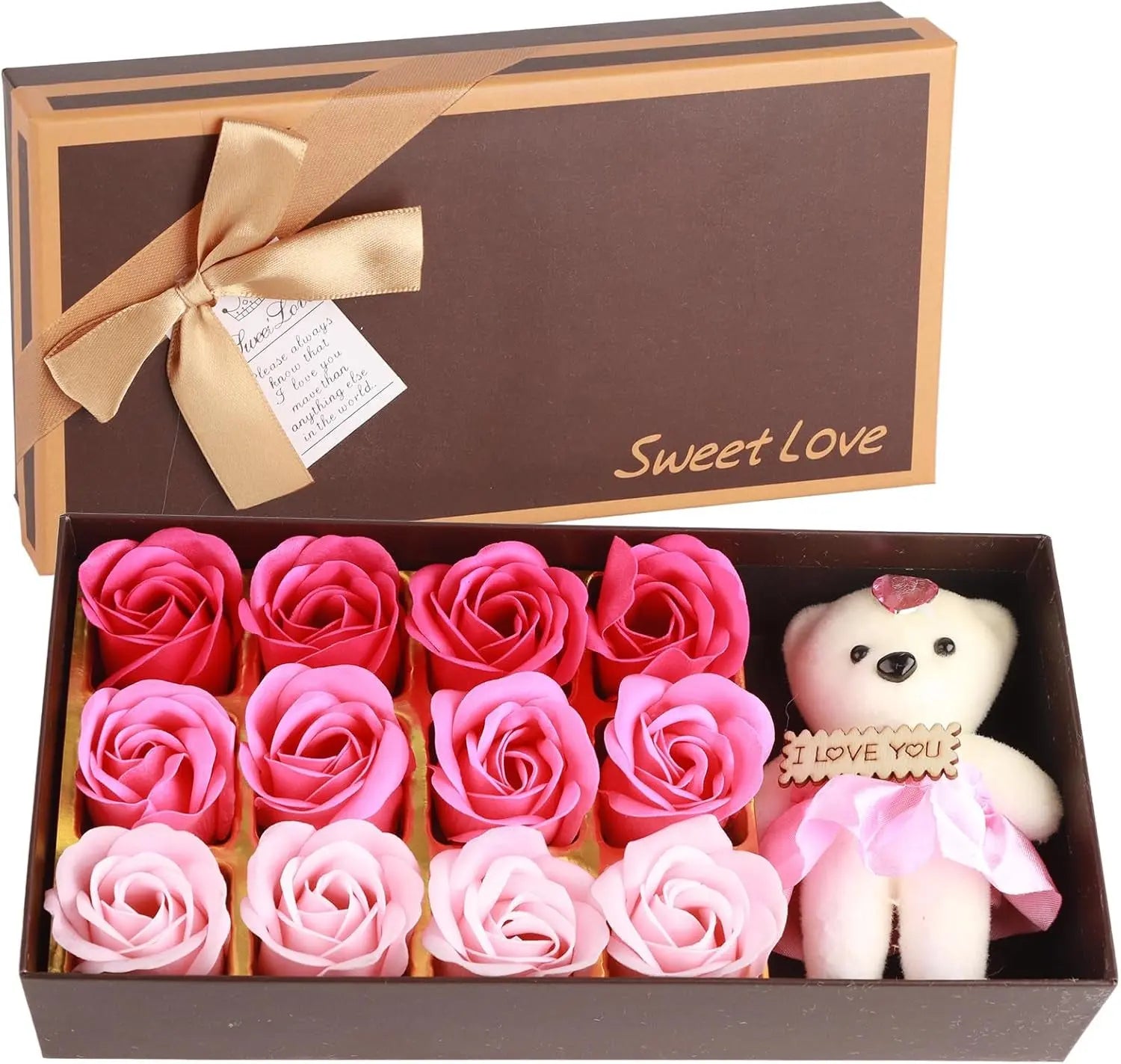 Coffret Cadeau Romantique QANYEGN : Savon De Bain Parfumé Floral avec Pétales de Roses et Ours en Peluche - Idéal pour la Saint-Valentin
